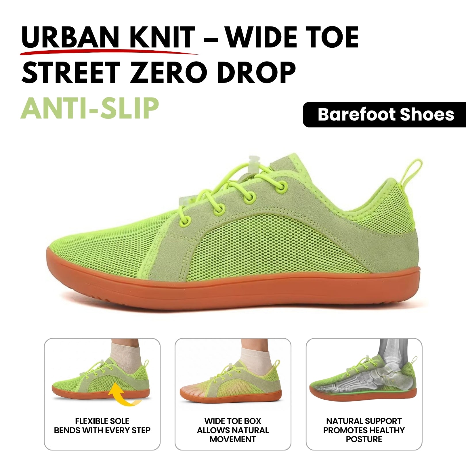 Soleved™ Barefoot Shoes – Urban Knit - Wide Toe Box for Foot, Knee & Hip Comfort