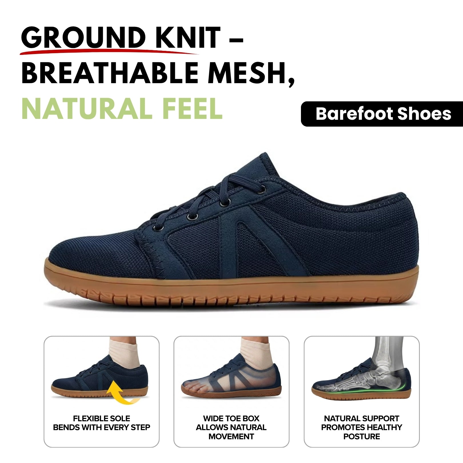 Soleved™ Barefoot Shoes – Ground Knit - Wide Toe Box for Stronger, Freer Feet