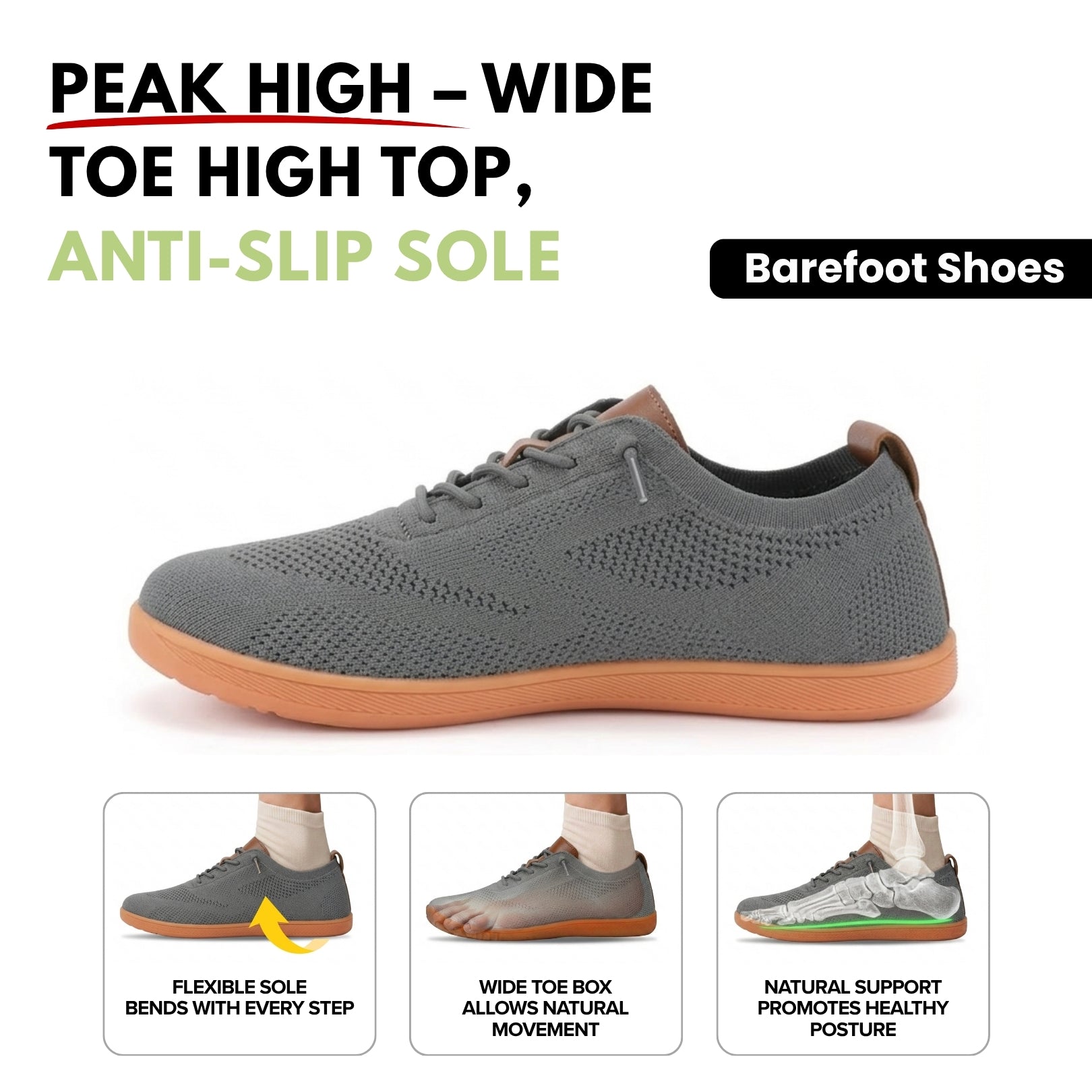 Soleved™ Barefoot Shoes – Peak High - Wide Toe Box for Foot, Knee & Hip Comfort