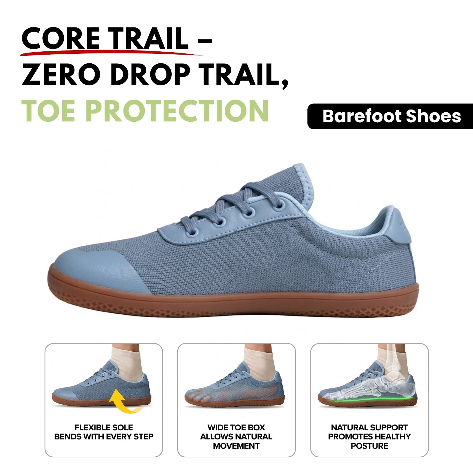 Soleved™ Barefoot Shoes – Core Trail - Wide Toe Design for Natural Ground Feel