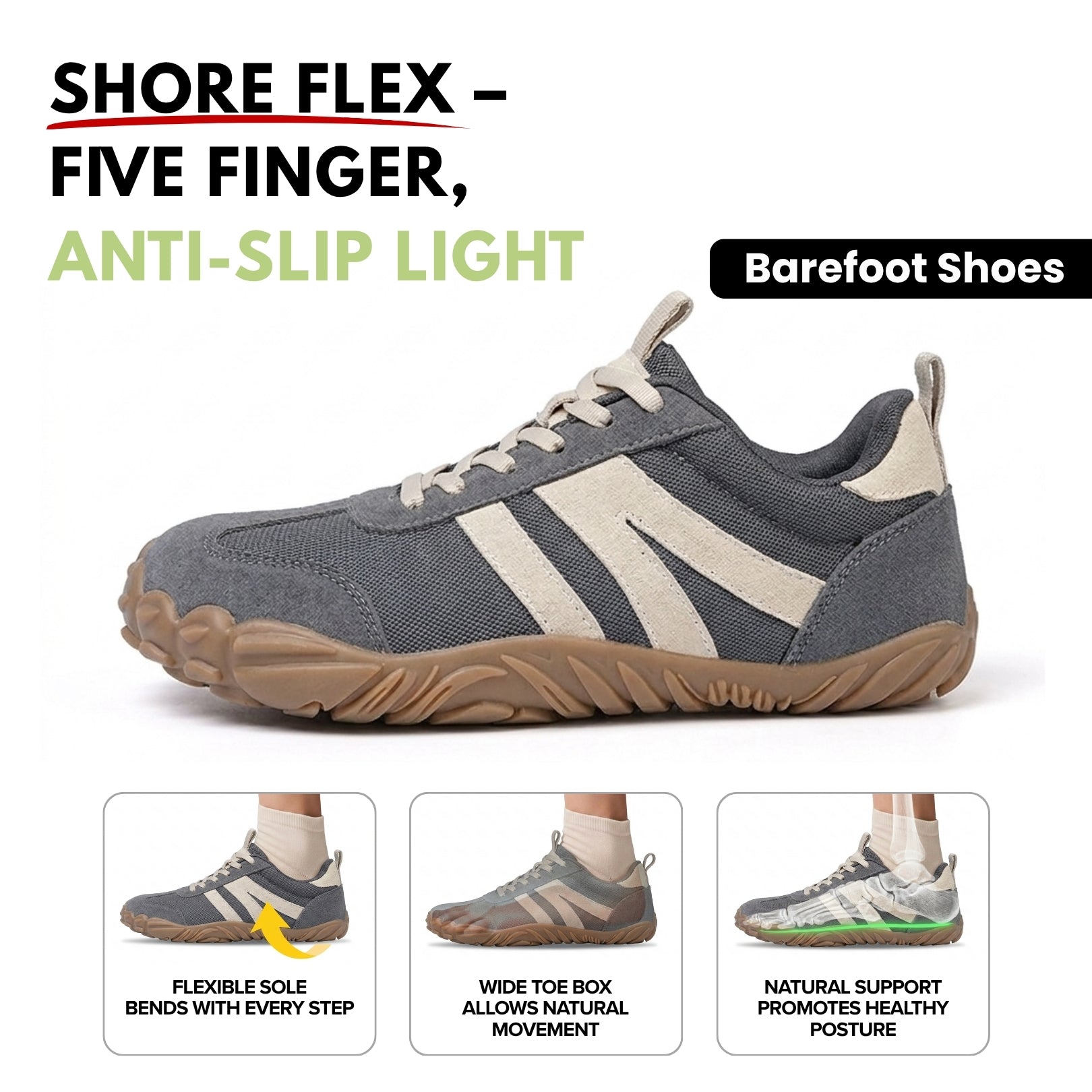 Soleved™ Barefoot Shoes – Shore Flex - Zero-Drop Sole for Foot, Knee & Hip Comfort