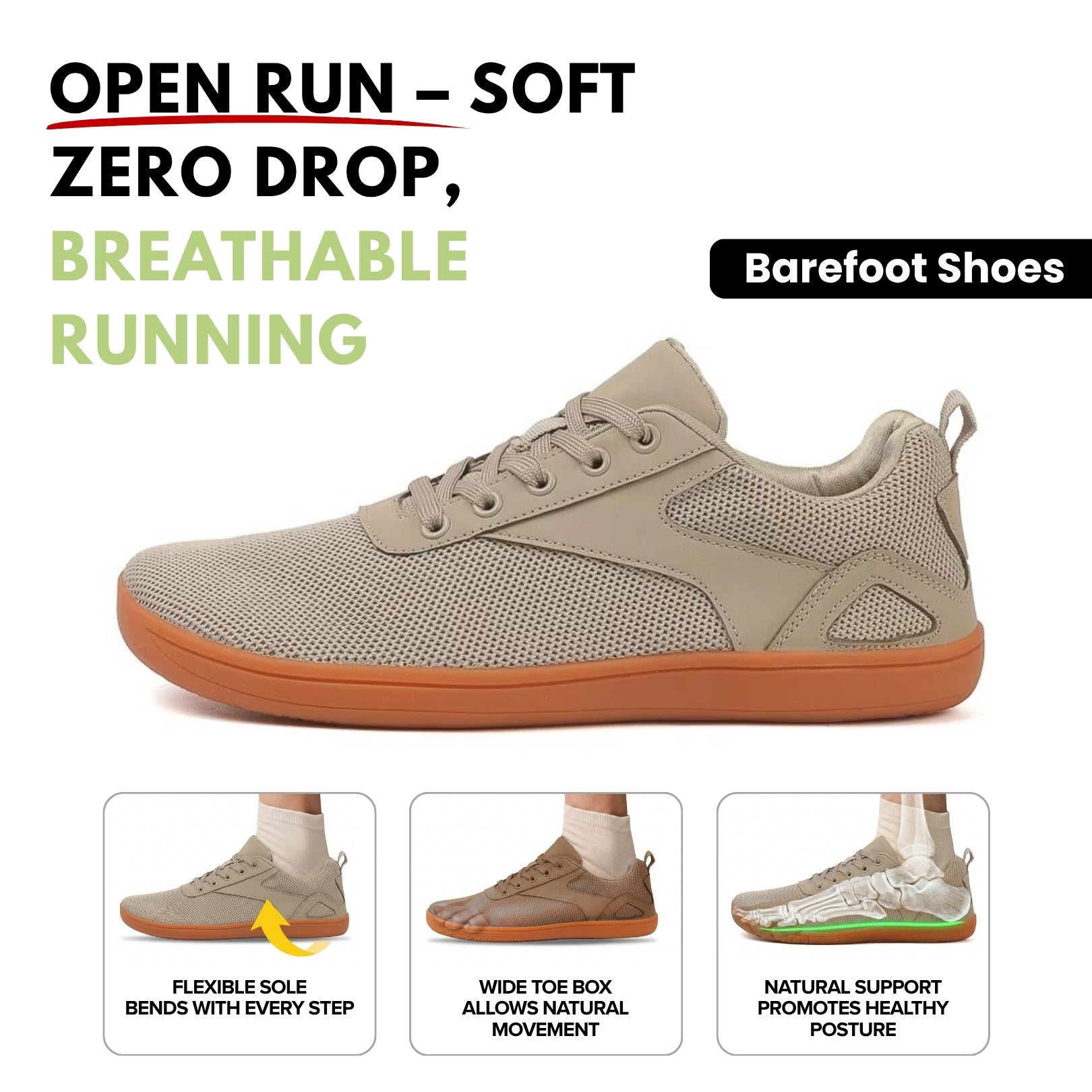 Soleved™ Barefoot Shoes – Open Run - Wide Toe Box for Natural Foot Movement