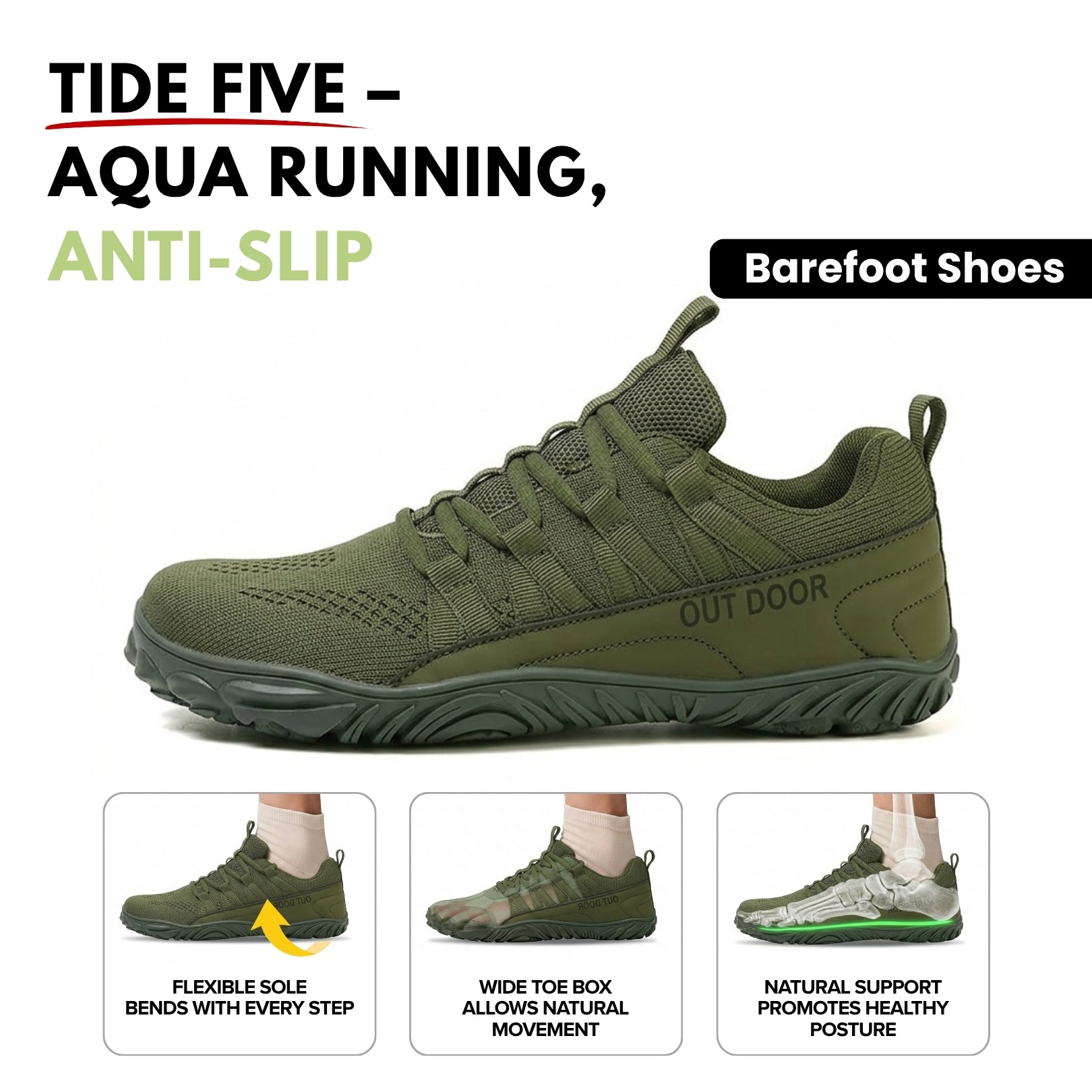 Soleved™ Barefoot Shoes – Tide Five - Extra Wide Toe Box for Foot, Knee & Hip Comfort