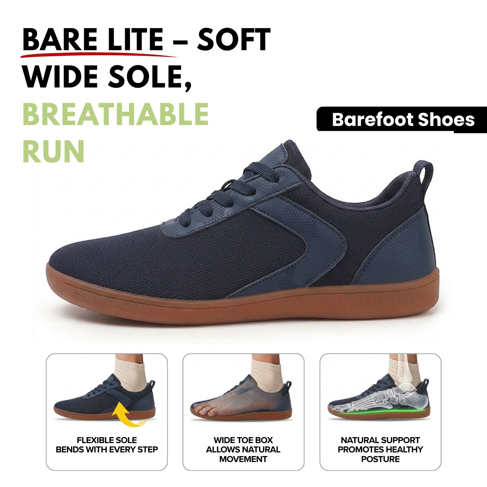 Soleved™ Barefoot Shoes –  Bare Lite – Soft Wide Sole, Breathable Run